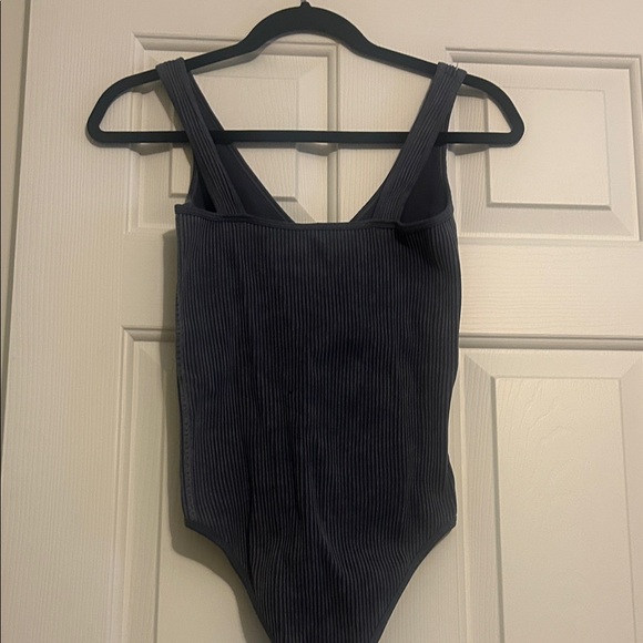 Aura ribbed V-neck bodysuit in a blue-gray color. - Picture 3 of 3